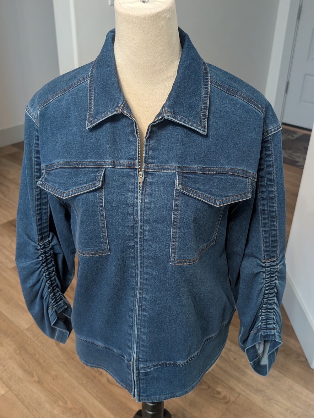 Jones New York Dark Blue Denim Zip Jacket
